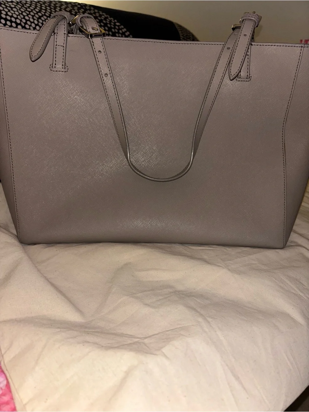 Tory Burch Gray Leather Saffiano Tote